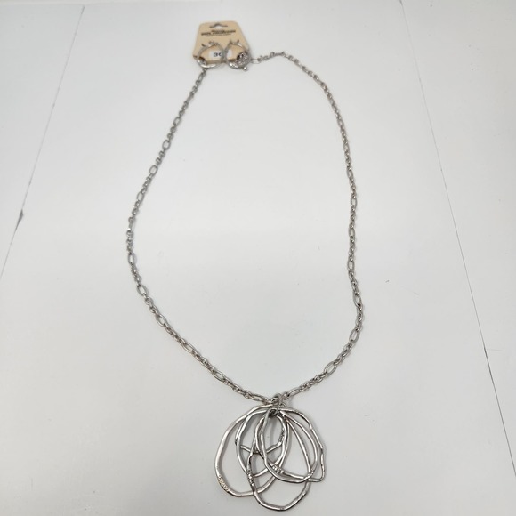 Silver Tone Multi Circle Pendant Long Chain Necklace Dangle Drop Hook Earrings - Picture 1 of 3